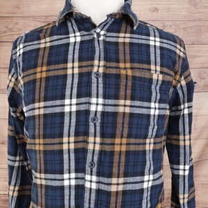 EDDIE BAUER LONG SLEEVE BLUE PLAID FLANNEL BUTTON DOWN SHIRT MENS SIZE L LARGE